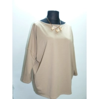 Bawełniana GRUBA BLUZA z haftem na dekolcie - beżowa